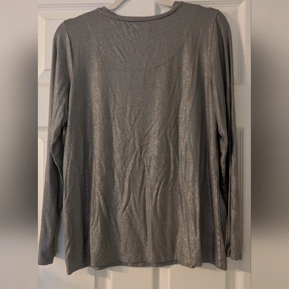 Chico's Shimmering Silver Long Sleeve Top - Picture 3 of 4